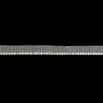 Vintage Crystal, Silver and Faux Pearl 1 Row Circular Rhinestones on White Mesh Trimming - 0.75"