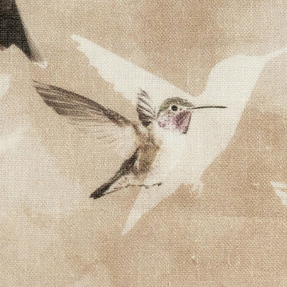 Humming Birds Printed Beige Linen Woven Detail