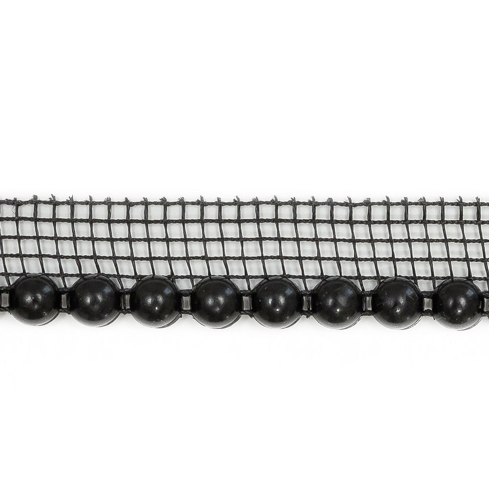 Vintage Jet Circular Beaded Trimming with Black Mesh Lip - 0.5" Detail