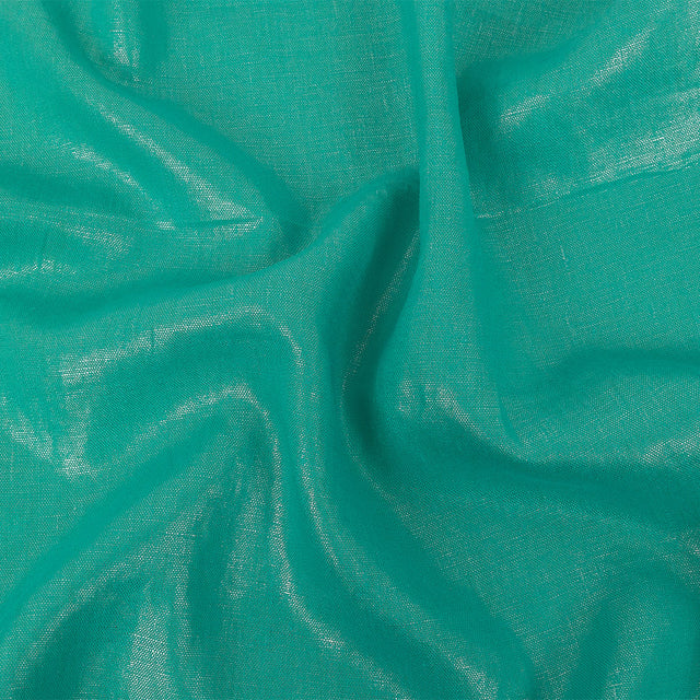 Medium Weight Linen Woven with Metallic Foiling - Mega Marine and Silver - Bianca Collection