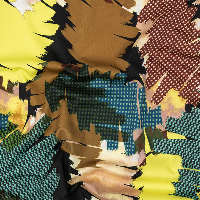 Mood Exclusive Mahogany and Mustard Pop Art Graffiti Stretch Cotton Sateen