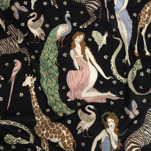Cotton Voile Print - Black Animals and People - Mood Exclusive Elysian Menagerie