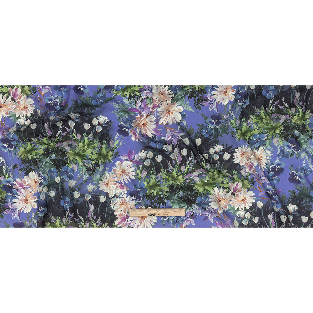 Viscose and Linen Twill Print - Lilac and Deep Cobalt Floral - Mood Exclusive Chromatic Watercolor Folded