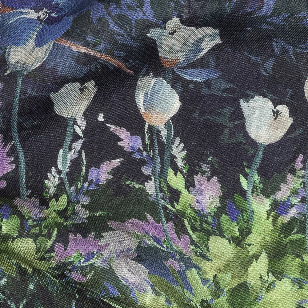 Viscose and Linen Twill Print - Lilac and Deep Cobalt Floral - Mood Exclusive Chromatic Watercolor Full