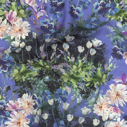Viscose and Linen Twill Print - Lilac and Deep Cobalt Floral - Mood Exclusive Chromatic Watercolor