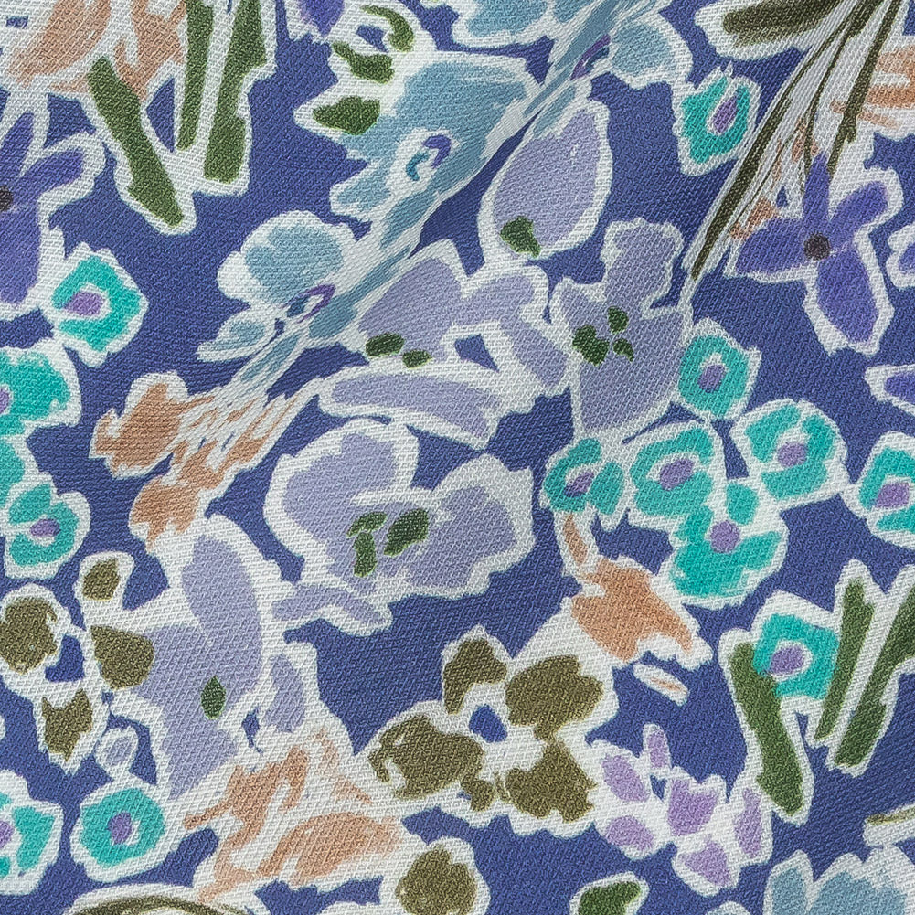 Viscose and Linen Twill Print - Blue Violet Floral - Mood Exclusive Primrose Pleasure Full