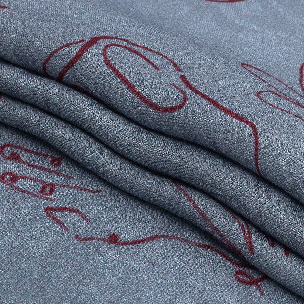 Leafy Viscose Jacquard Print - Blue and Wine Red Doodled Objects - Mood Exclusive Hand It Over Folded