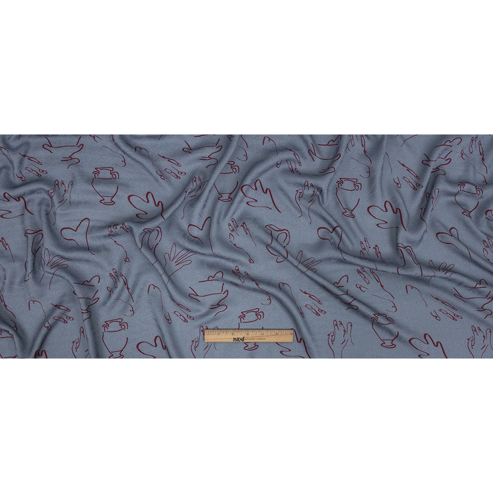 Leafy Viscose Jacquard Print - Blue and Wine Red Doodled Objects - Mood Exclusive Hand It Over Full
