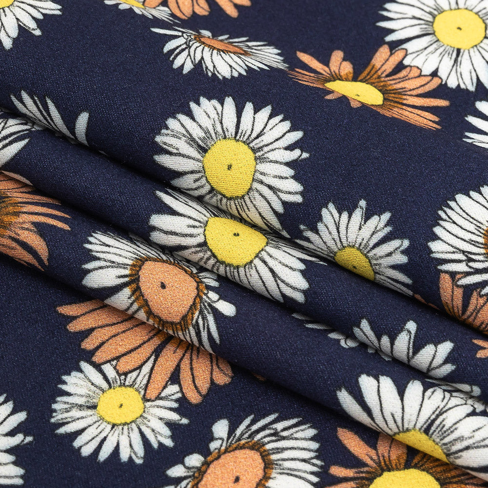 Rayon Batiste Print - Navy Floral - Mood Exclusive Navy Lazy Daisy Days Folded