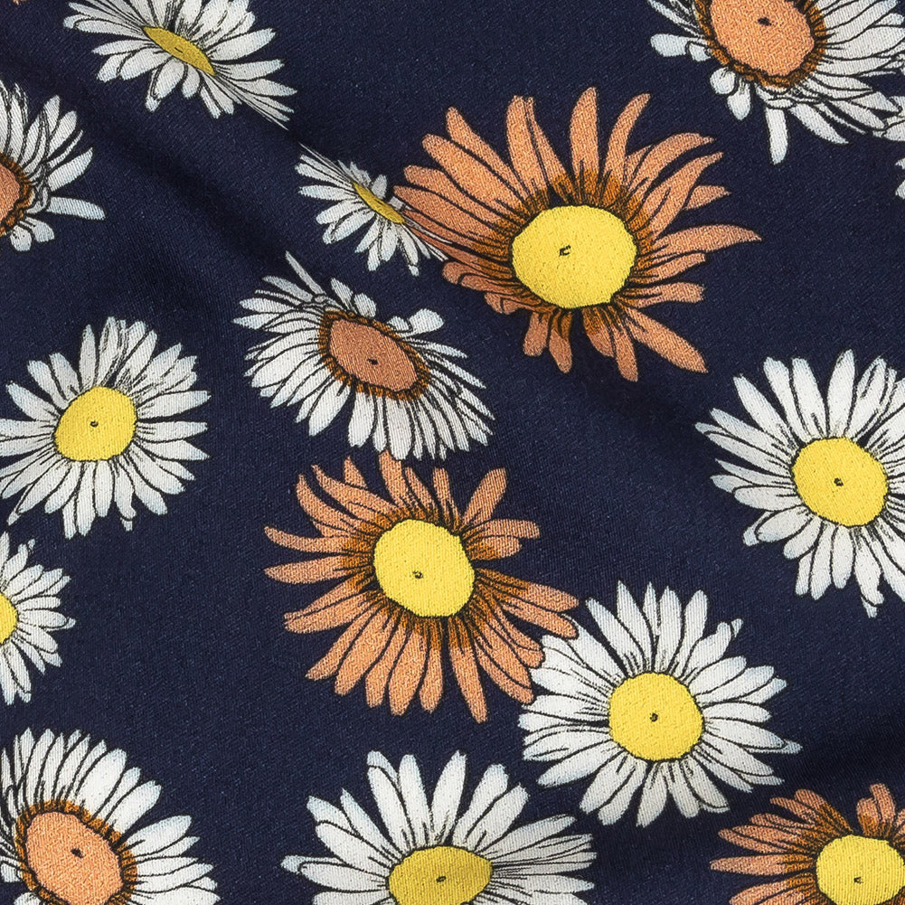 Rayon Batiste Print - Navy Floral - Mood Exclusive Navy Lazy Daisy Days Detail
