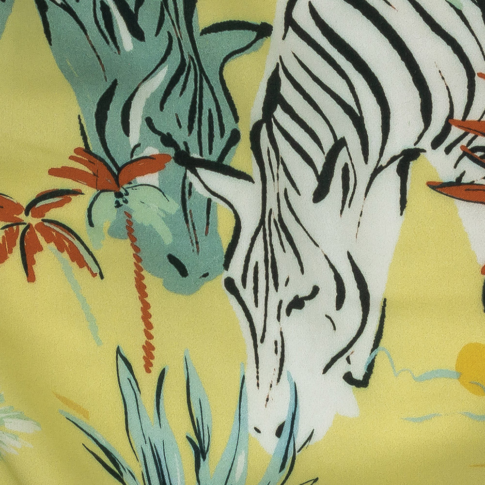 Rayon Batiste Print - Mellow Yellow, Sage and Orange Zebras and Birds - Mood Exclusive Mellow Yellow Birds of Play Detail