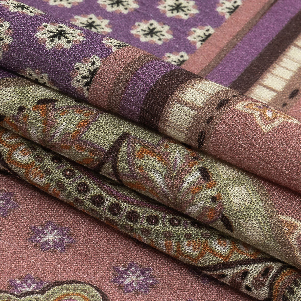 Gauzy Wrinkled Rayon Woven Print - Soft Green Paisley Patchwork - Mood Exclusive Divine Diamonds Detail