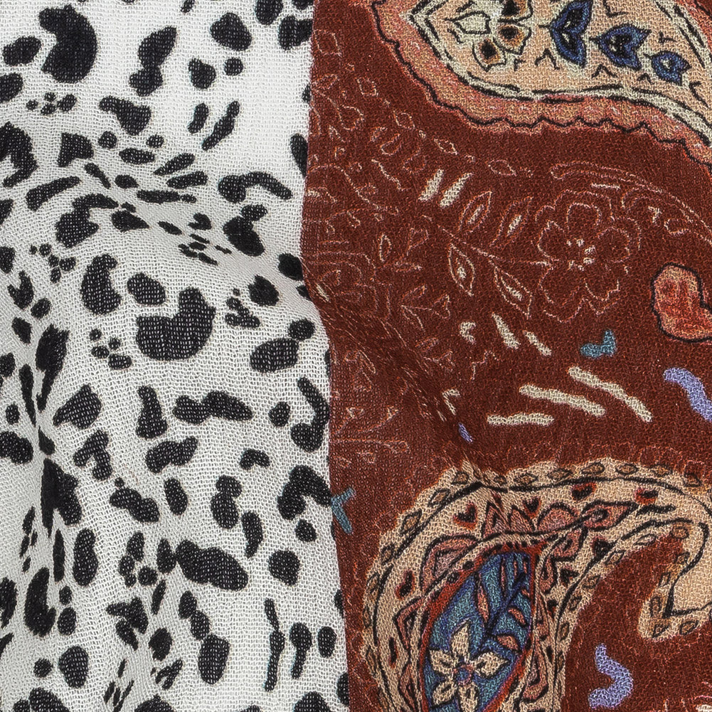 Gauzy Wrinkled Rayon Woven Print - Rust and Mauve Patterned Stripes - Mood Exclusive Strips of Style Full