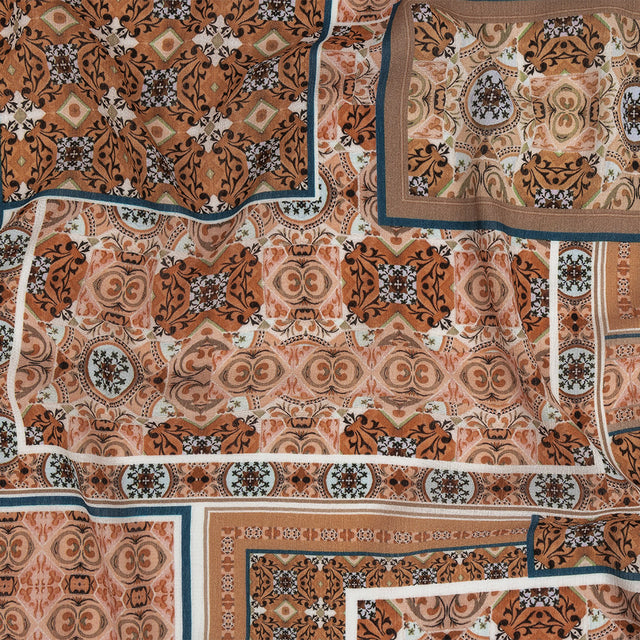 Gauzy Wrinkled Rayon Woven Print - Orange Ornate Patchwork - Mood Exclusive Arabesco