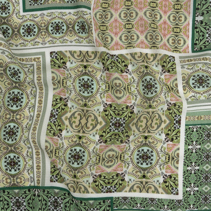Gauzy Wrinkled Rayon Woven Print - Soft Green Ornate Patchwork - Mood Exclusive Arabesco