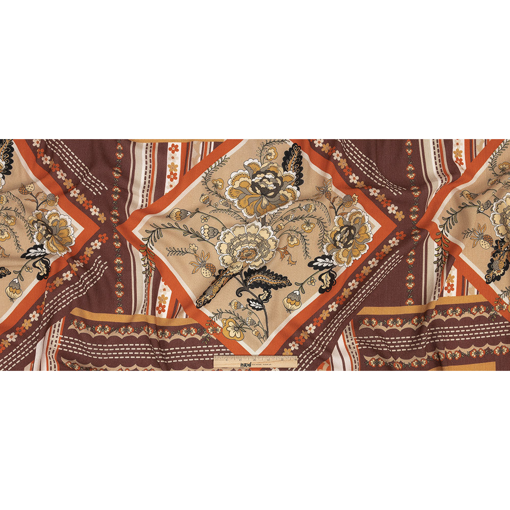 Gauzy Wrinkled Rayon Woven Print - Ochre Floral and Geometric - Mood Exclusive Divine Diamonds Folded