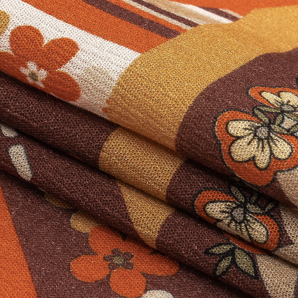 Gauzy Wrinkled Rayon Woven Print - Ochre Floral and Geometric - Mood Exclusive Divine Diamonds Detail