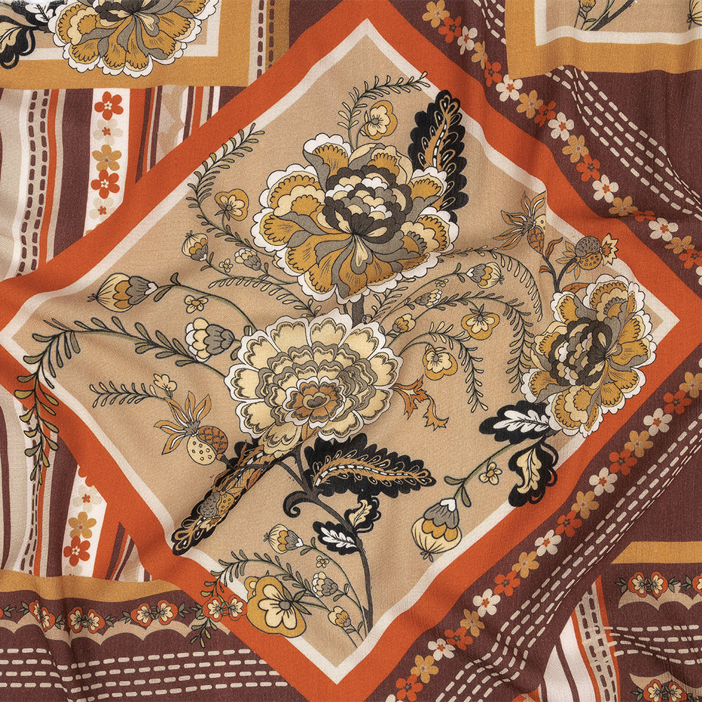 Gauzy Wrinkled Rayon Woven Print - Ochre Floral and Geometric - Mood Exclusive Divine Diamonds
