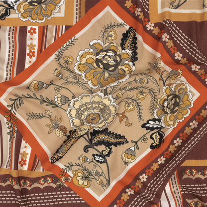 Gauzy Wrinkled Rayon Woven Print - Ochre Floral and Geometric - Mood Exclusive Divine Diamonds