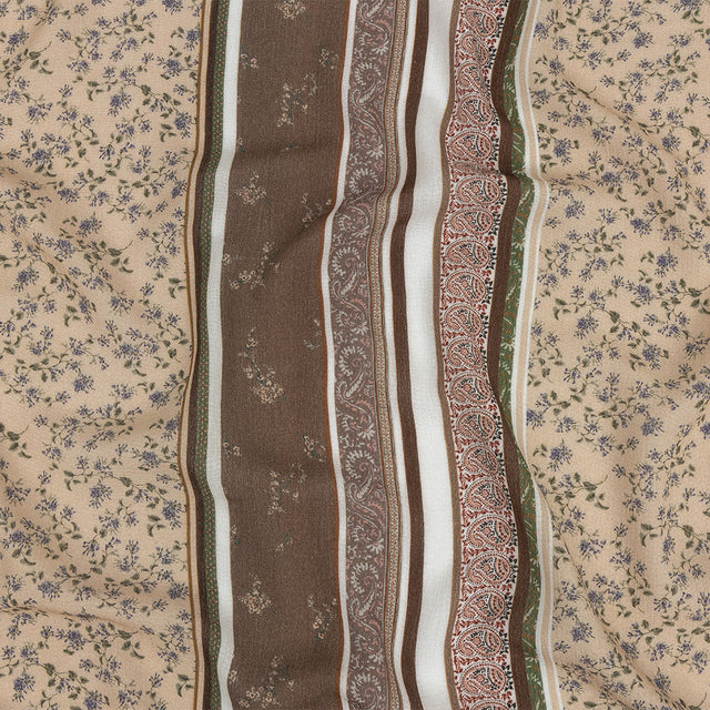 Gauzy Wrinkled Rayon Woven Print - Light Brown and Beige Floral Stripes - Mood Exclusive Encased Reveries