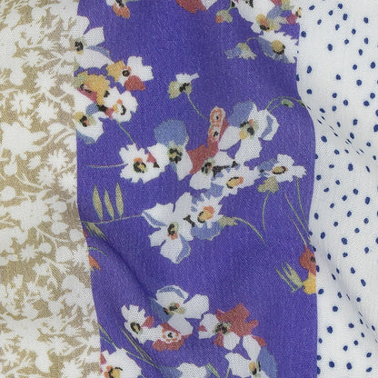 Gauzy Wrinkled Rayon Woven Print - Violet and Pea Green Floral Stripes - Mood Exclusive Perennial Paths Full