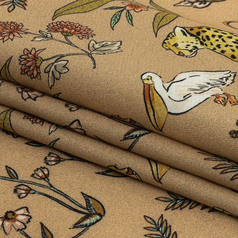 Viscose Twill Print - Beige Animals and Flowers - Mood Exclusive Wild Thing Folded