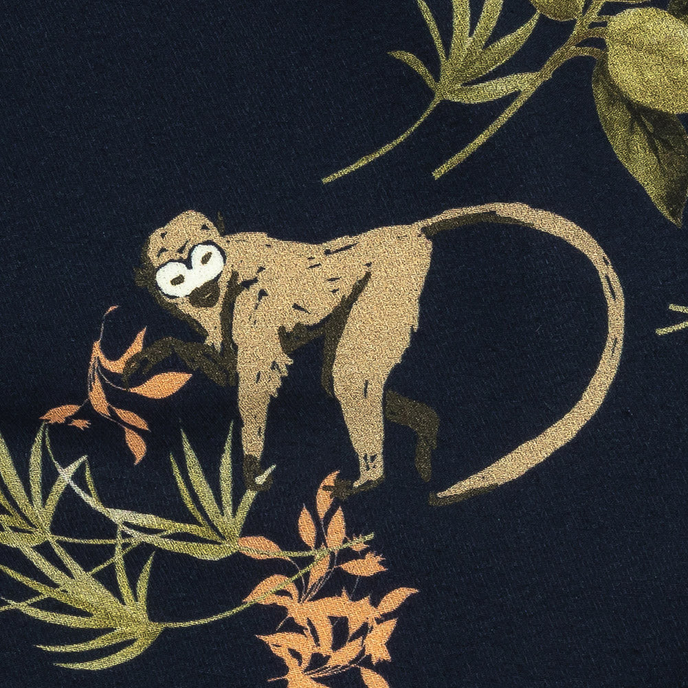 Viscose Twill Print - Navy Exotic Animals and Flowers - Mood Exclusive Marvelous Menagerie Detail