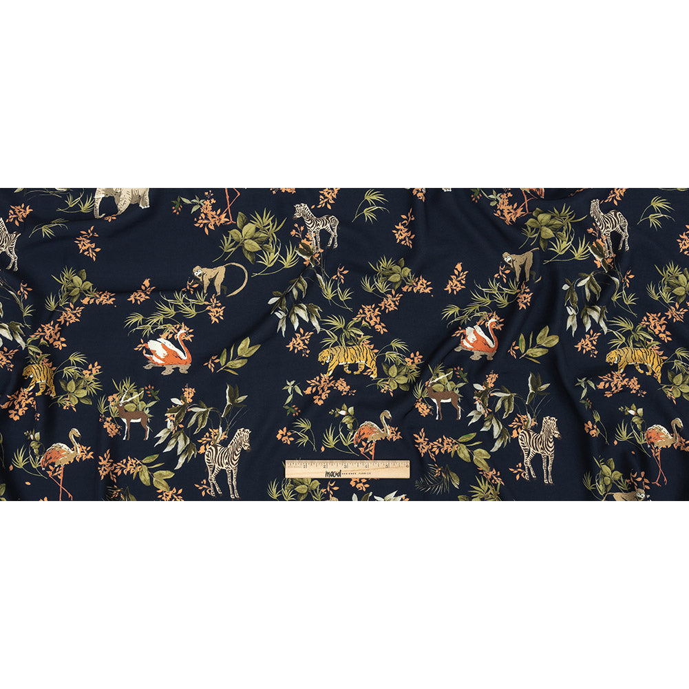 Viscose Twill Print - Navy Exotic Animals and Flowers - Mood Exclusive Marvelous Menagerie Full