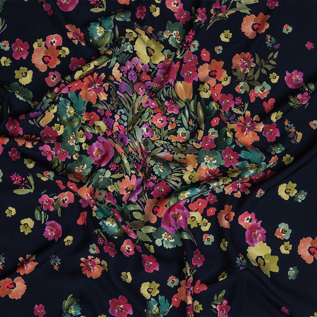 Viscose Twill Panel - Navy, Pink and Green Floral - Mood Exclusive Sunny Day Best