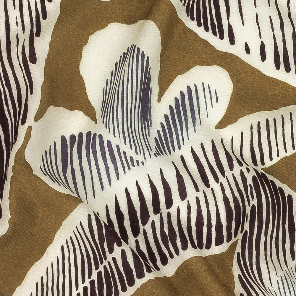Viscose Twill Panel - Navy and Olive Abstracted Floral - Mood Exclusive Texture Transverse Detail