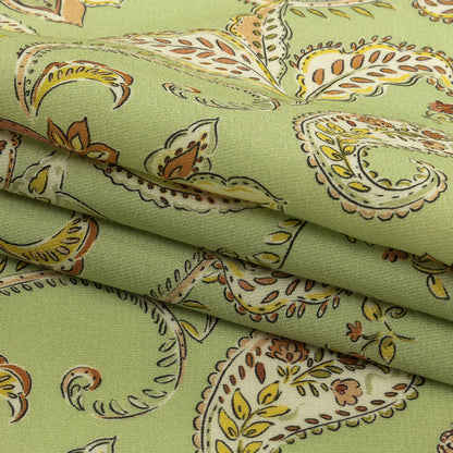 Viscose Twill Print - Light Green and Orange Paisley Floral - Mood Exclusive Paisley Daze Folded