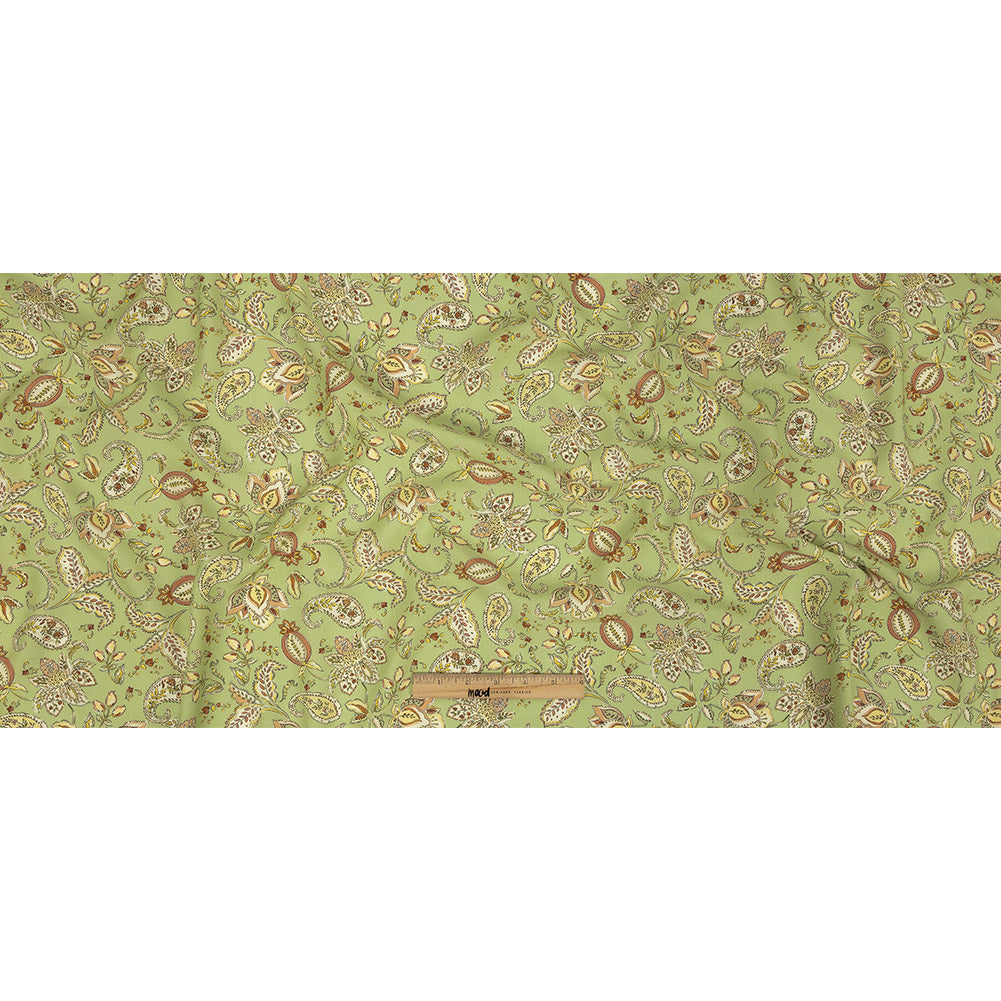 Viscose Twill Print - Light Green and Orange Paisley Floral - Mood Exclusive Paisley Daze Full
