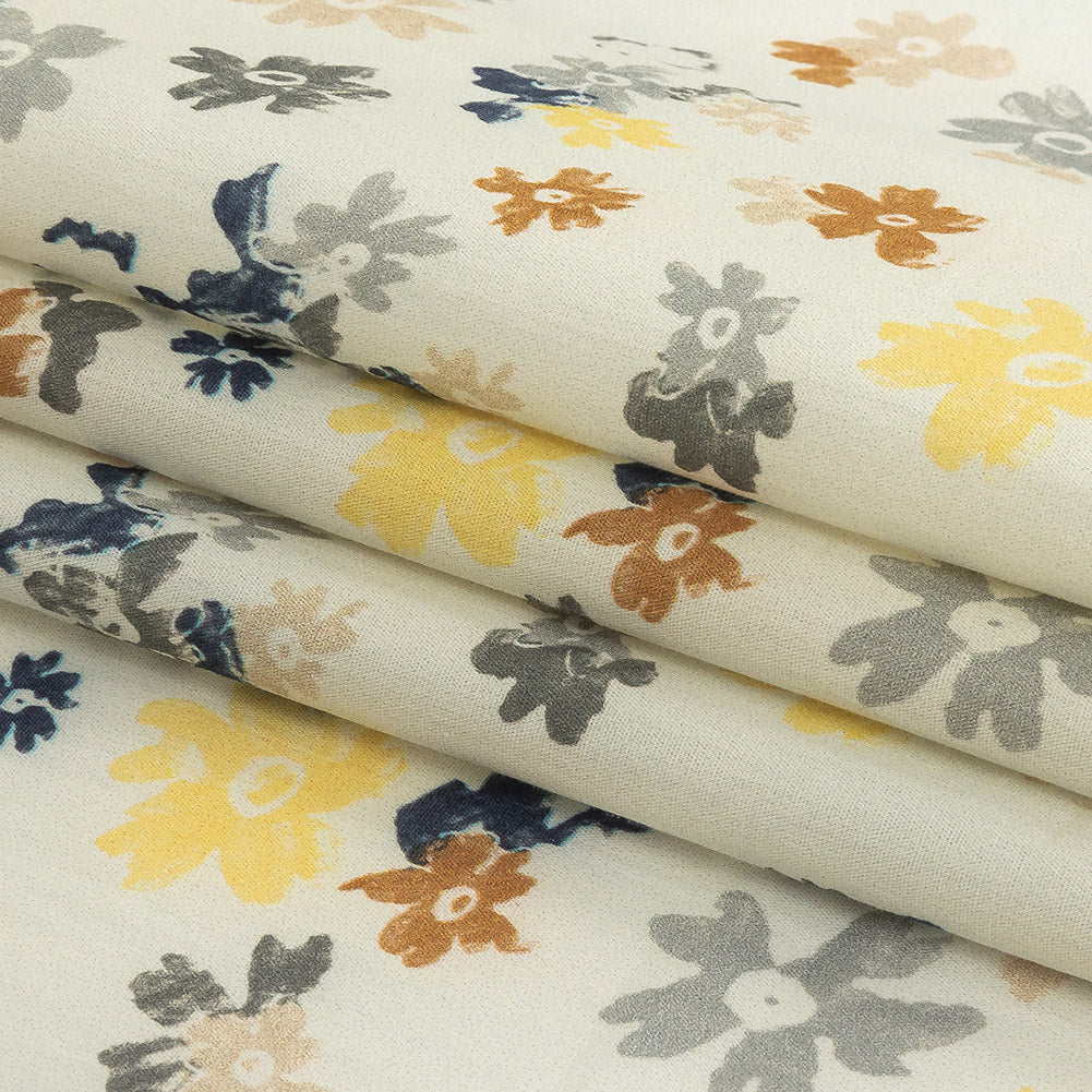 Cotton Poplin Print - Yellow and Blue Gray Floral - Mood Exclusive Petal Impressions Folded