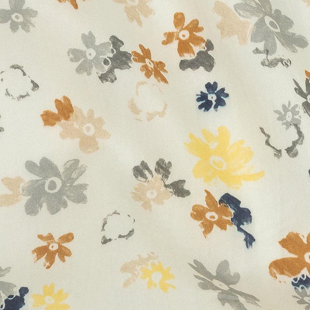 Cotton Poplin Print - Yellow and Blue Gray Floral - Mood Exclusive Petal Impressions Detail