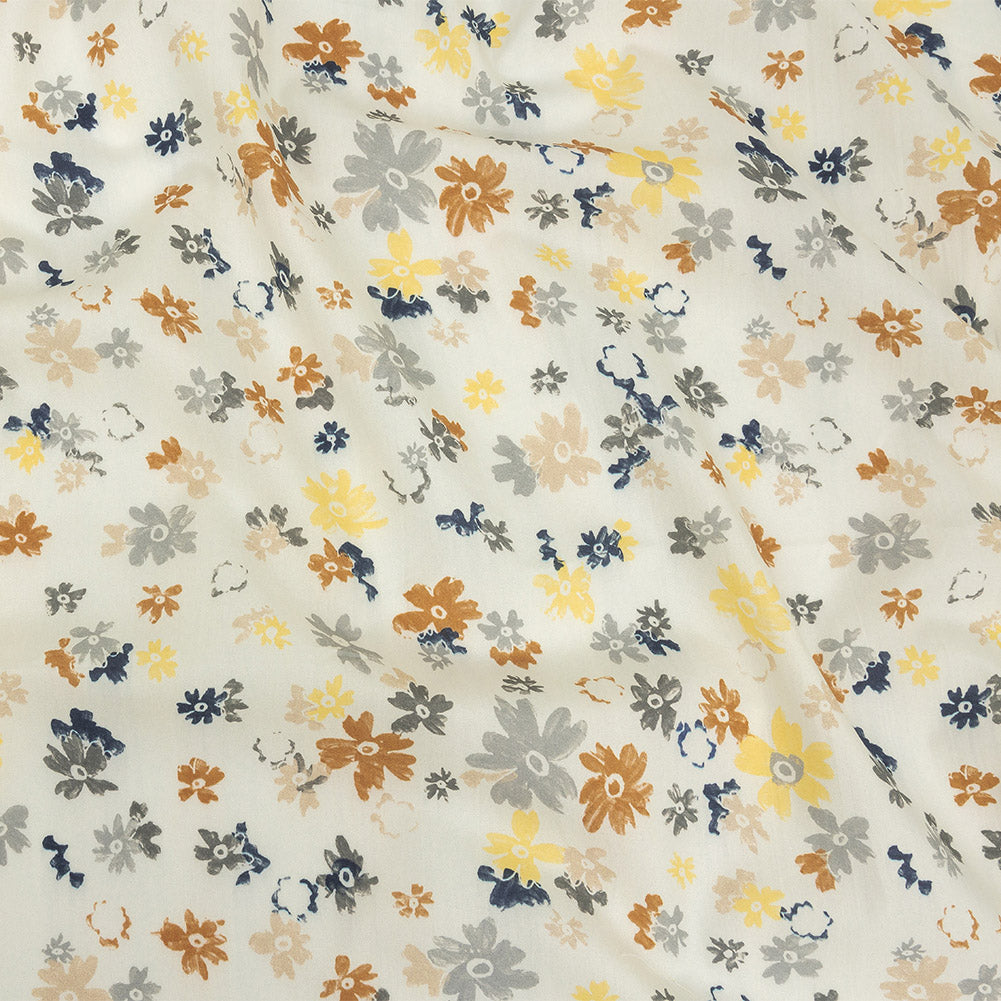 Cotton Poplin Print - Yellow and Blue Gray Floral - Mood Exclusive Petal Impressions