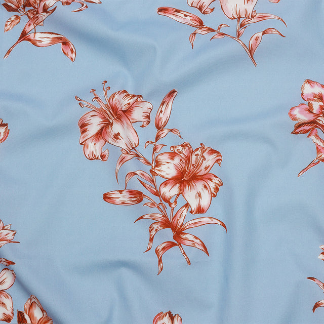 Cotton Poplin Print - Baby Blue and Pink Floral - Mood Exclusive Passion and Prosperity
