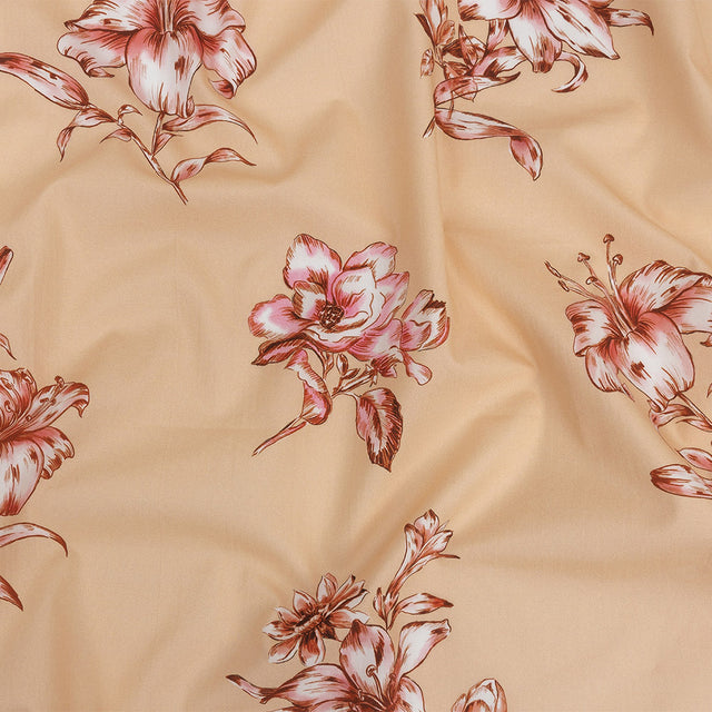 Cotton Poplin Print - Peach and Pink Floral - Mood Exclusive Passion and Prosperity