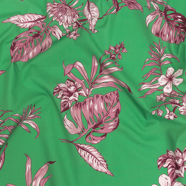 Cotton Poplin Print - Kelly Green and Purple Floral - Mood Exclusive Carefree Compliments