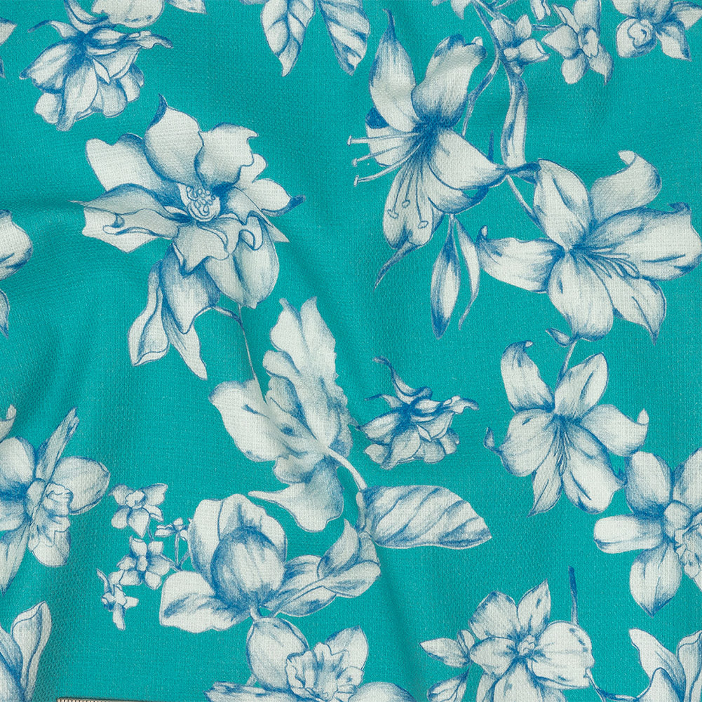 Mood Exclusive Turquoise Breath of Narcissus Stretch Cotton Woven