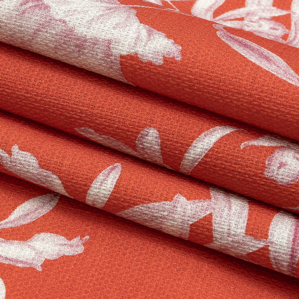 Mood Exclusive Hot Coral Camellia Mirage Stretch Cotton Woven Folded