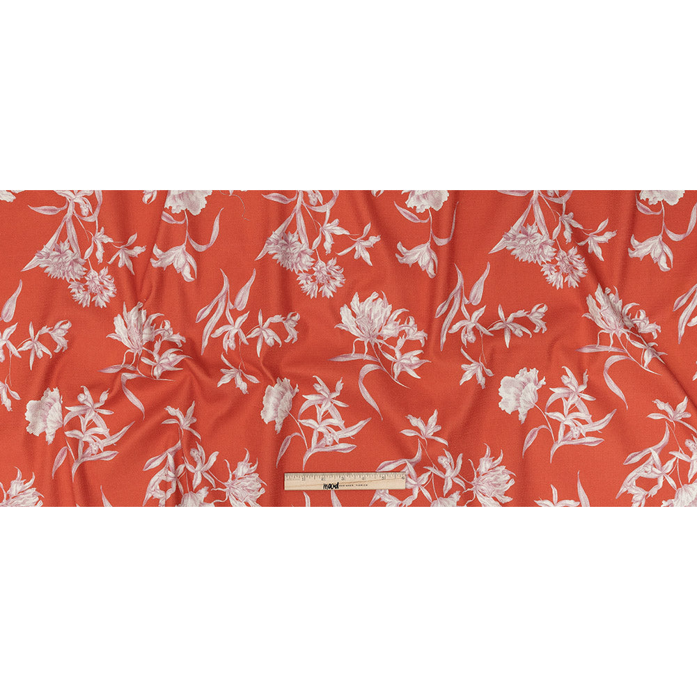 Mood Exclusive Hot Coral Camellia Mirage Stretch Cotton Woven Full
