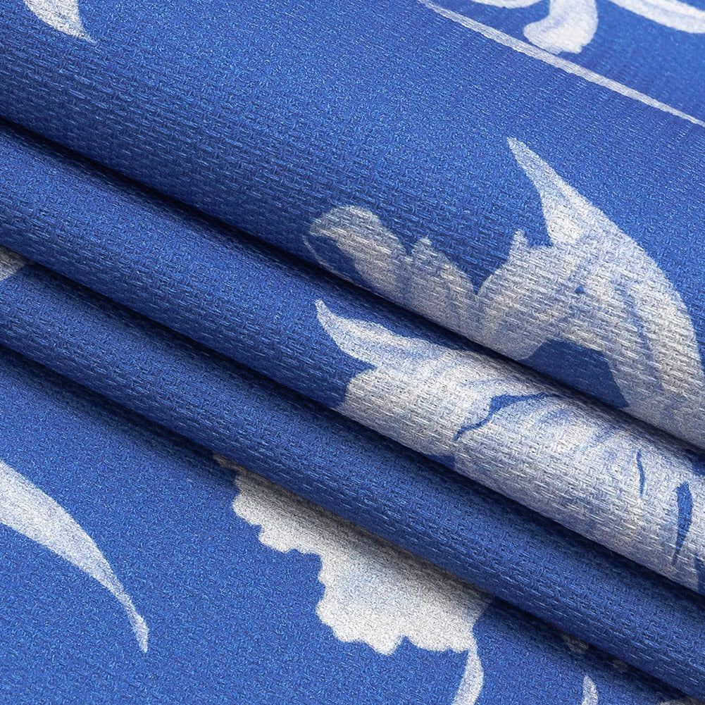 Mood Exclusive Cobalt Blue Camellia Mirage Stretch Cotton Woven Folded