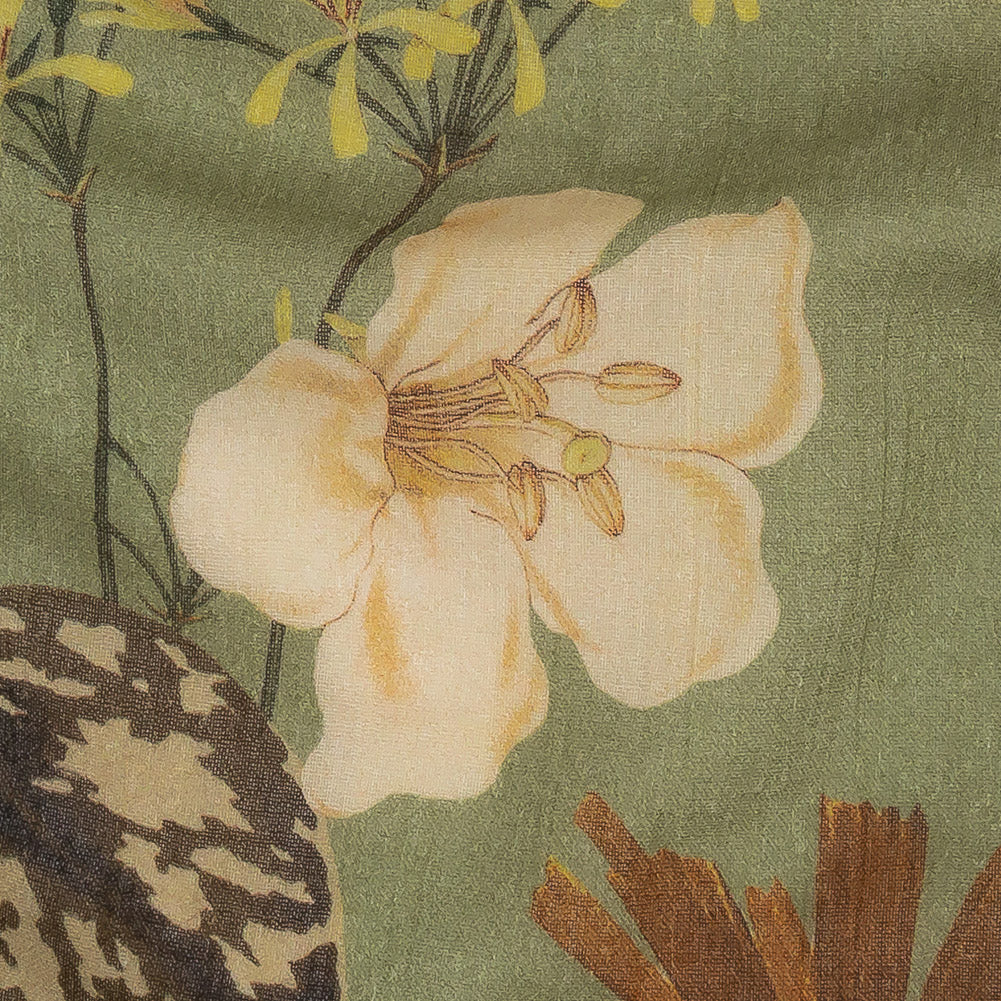 Mood Exclusive Pea Green Naturalist's Notebook Crinkled Cotton Voile Detail