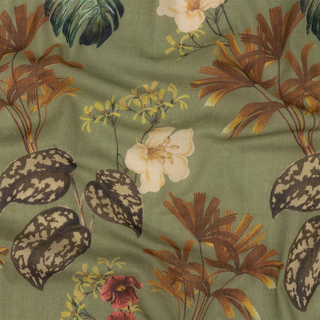 Mood Exclusive Pea Green Naturalist's Notebook Crinkled Cotton Voile