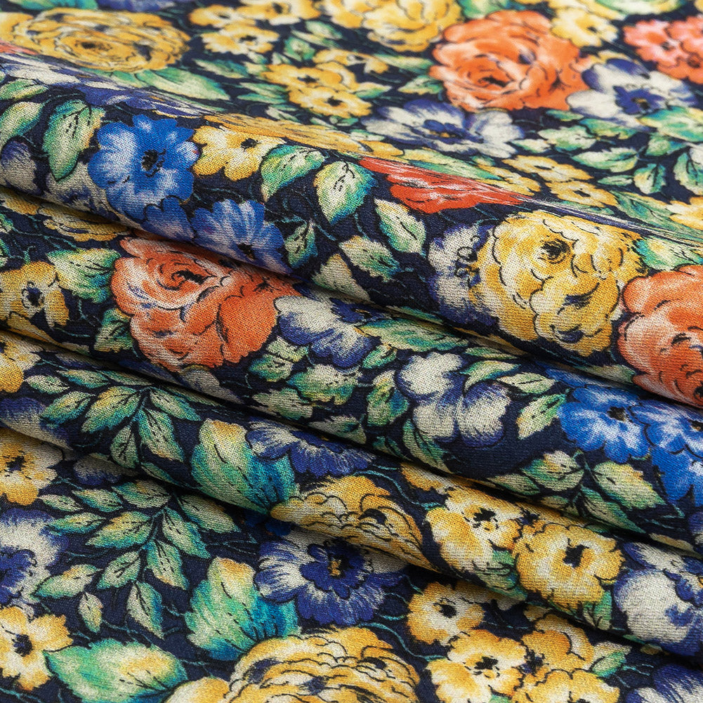 Mood Exclusive Navy Bountiful Blossoms Cotton Voile Folded