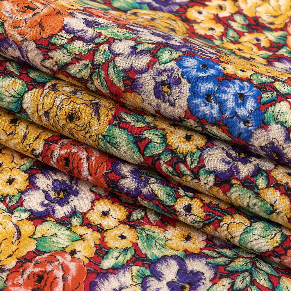 Mood Exclusive Red Bountiful Blossoms Cotton Voile Folded
