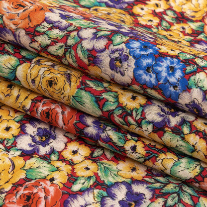 Mood Exclusive Red Bountiful Blossoms Cotton Voile Folded