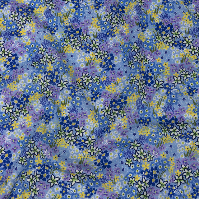 Mood Exclusive Sky Blue Forget Me Not Flourishes Cotton Voile