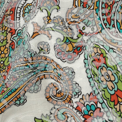 Stretch Floral Jacquard Print - Teal and Saffron Dense Paisley - Mood Exclusive Precious Paisleys Detail