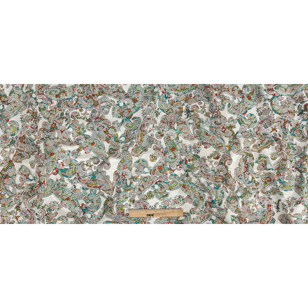 Stretch Floral Jacquard Print - Teal and Saffron Dense Paisley - Mood Exclusive Precious Paisleys Full
